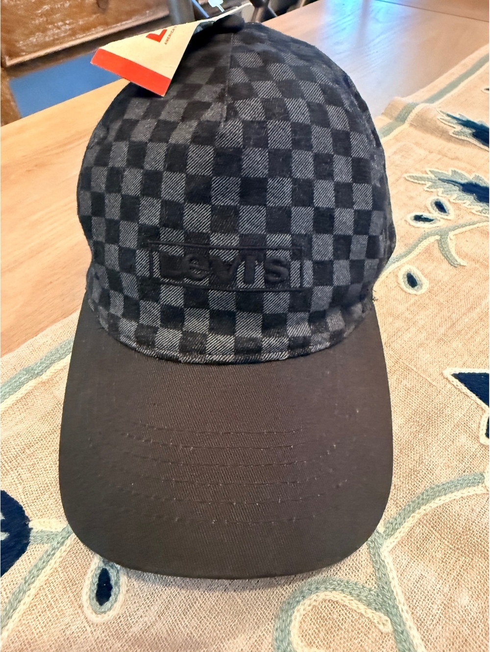 Levi's Black and Gray Checkered Baseball Cap with Adjustable